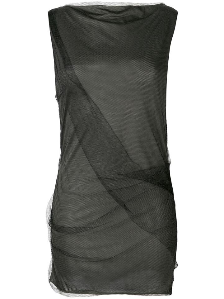 Masnada Long Sleeveless Top With Black Tule - Green