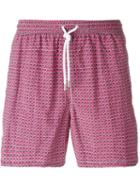 Kiton Micro Print Swim Shorts, Men's, Size: M, Red, Polyamide