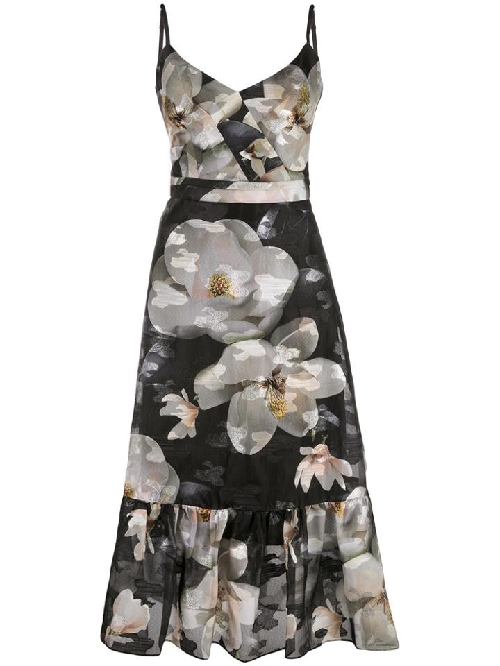 Marchesa Notte Floral-print Sleeveless Dress - Black