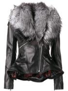 Philipp Plein Fur Trim Leather Jacket - Black