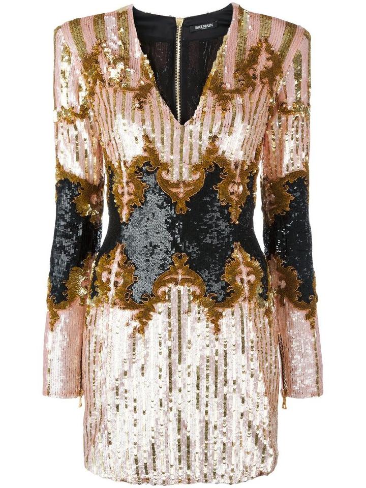 Balmain Sequin Embroidered Mini Dress, Women's, Size: 36, Polyamide/silk/glass/acrylic