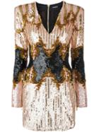 Balmain Sequin Embroidered Mini Dress, Women's, Size: 36, Polyamide/silk/glass/acrylic