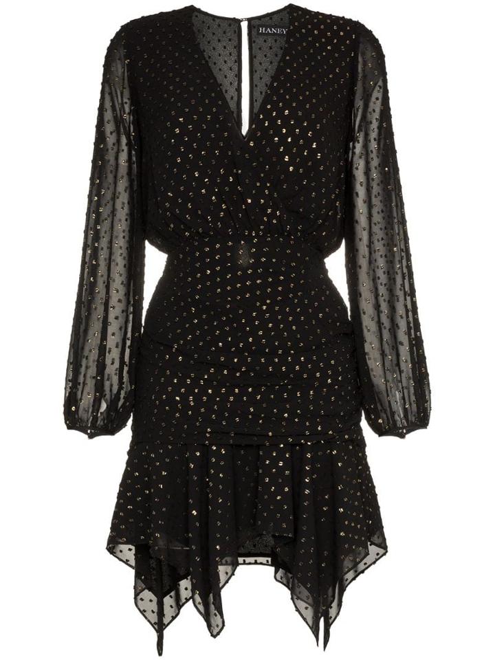 Haney Tavi V-neck Handkerchief Hem Dress - Black