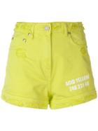 Msgm Distressed High-waisted Shorts - Yellow & Orange