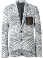 Roberto Cavalli Zebra Print Blazer, Men's, Size: 54, Grey, Cotton/linen/flax/viscose/lamb Skin