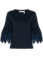 See By Chloé Lace Trim Bell Sleeve T-shirt - Blue