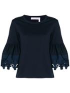 See By Chloé Lace Trim Bell Sleeve T-shirt - Blue