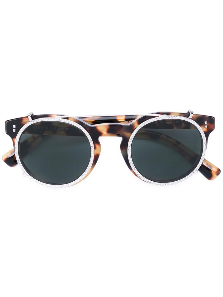 Valentino - Valentino Garavani Rockstud Embellished Sunglasses - Women - Metal - One Size, Brown, Metal