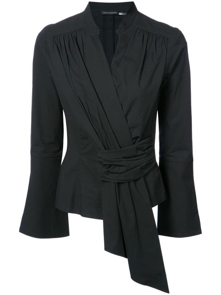 Josie Natori Front Gathered Blouse - Black