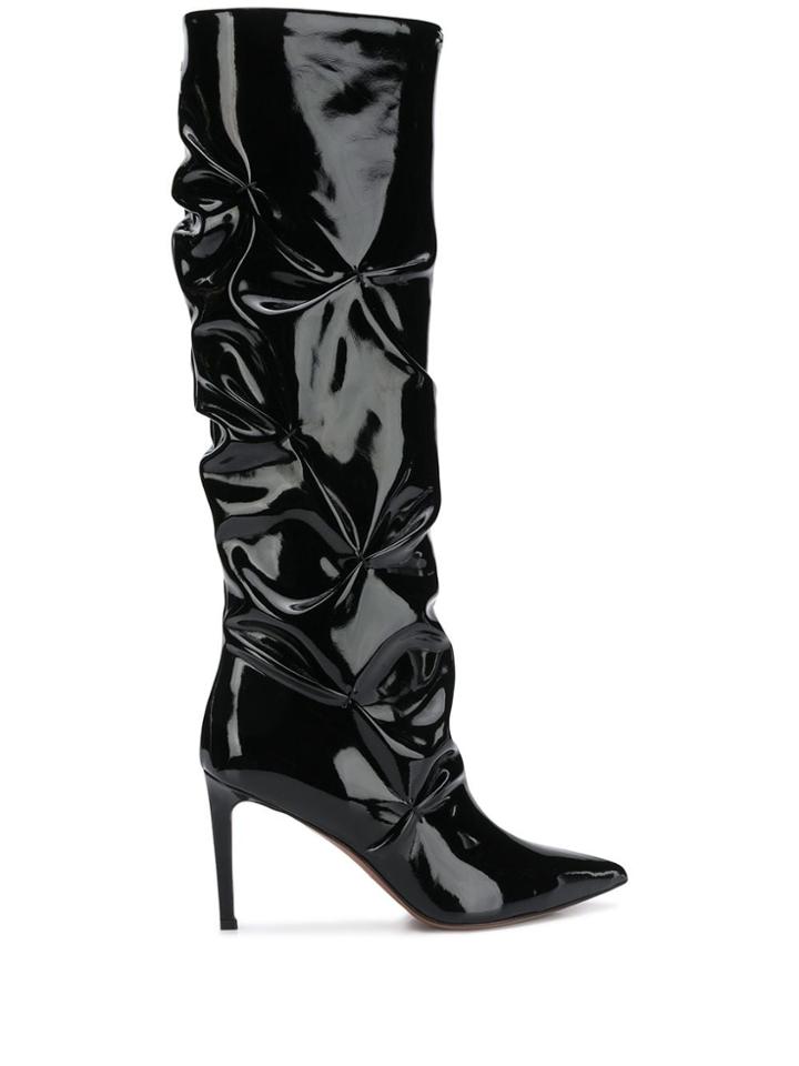 L'autre Chose Ruched Patent Leather Boots - Black