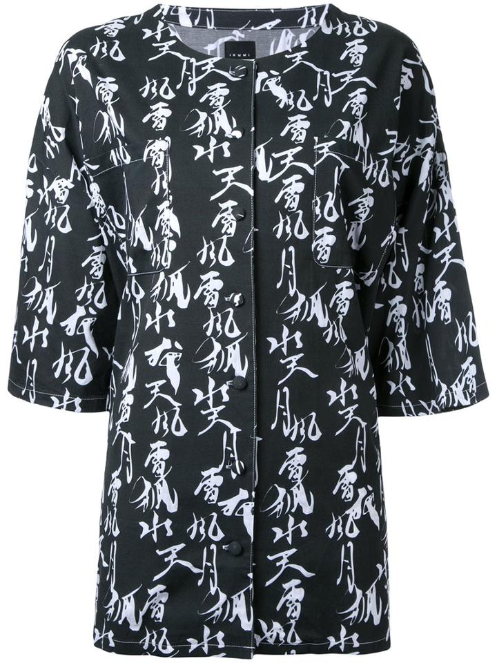 Ikumi Accent Printed Button Top, Women's, Size: Large, Black, Rayon