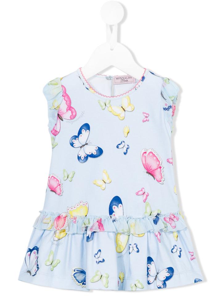 Monnalisa - Butterfly Print Dress - Kids - Cotton/polyester/spandex/elastane - 6 Mth, Blue
