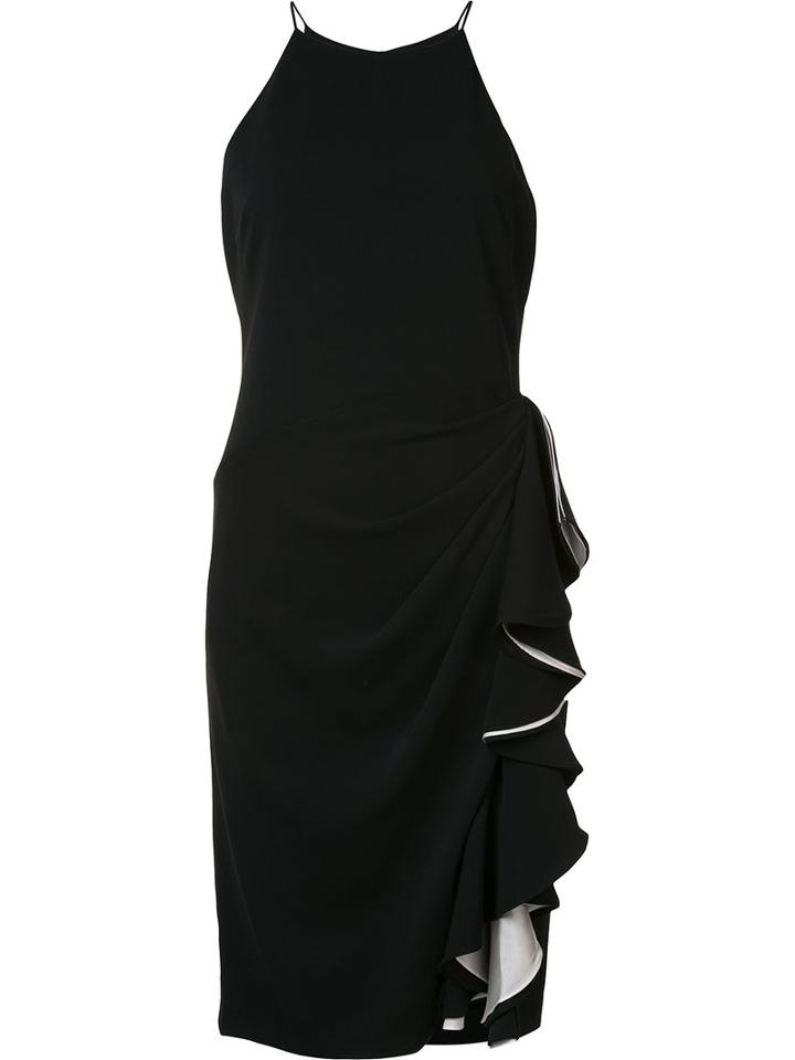 Badgley Mischka Ruffled Detailing Dress, Women's, Size: 14, Black, Polyester/spandex/elastane