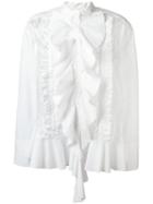 Twin-set Ruffled Trim Pleated Shirt, Women's, Size: 44, White, Cotton/polyamide