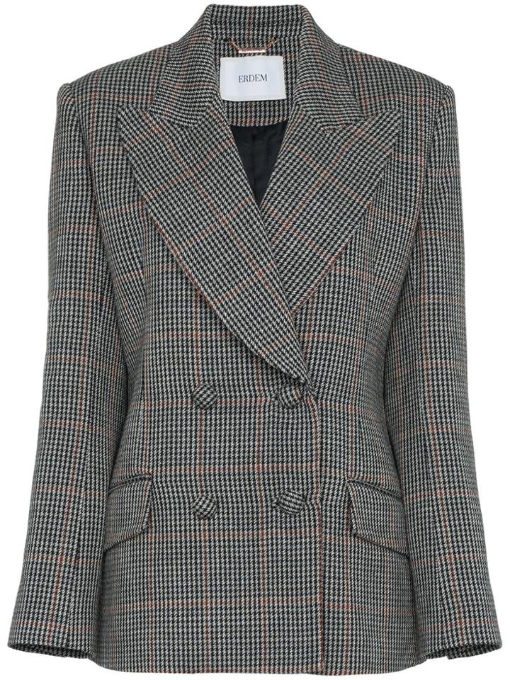 Erdem Jaspar Wool And Silk Houndstooth Jacket - Black