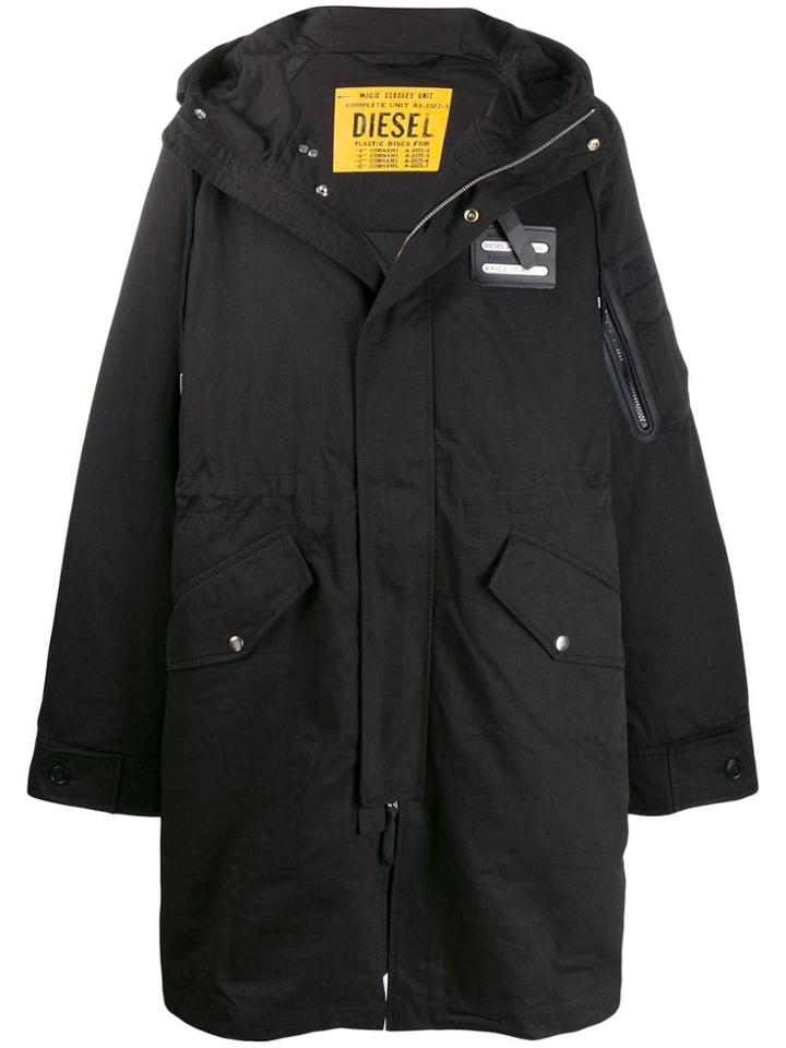 Diesel Long Hooded Coat - Black