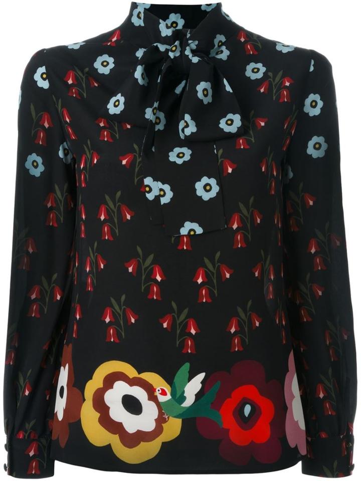 Red Valentino Floral Print Blouse, Women's, Size: 38, Black, Silk/cotton
