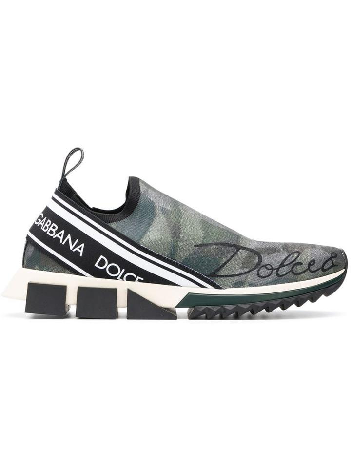 Dolce & Gabbana Printed Low Top Logo Trainers - Green