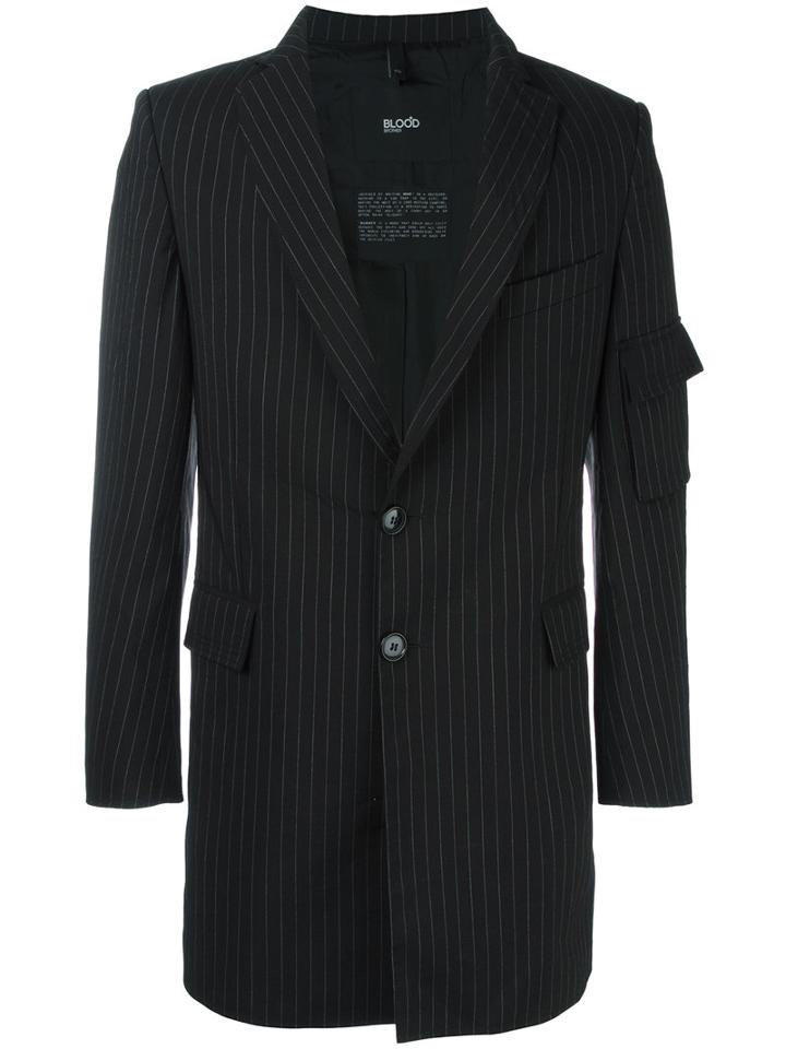 Blood Brother - Zip Detail Striped Blazer - Men - Wool - Xl, Black, Wool