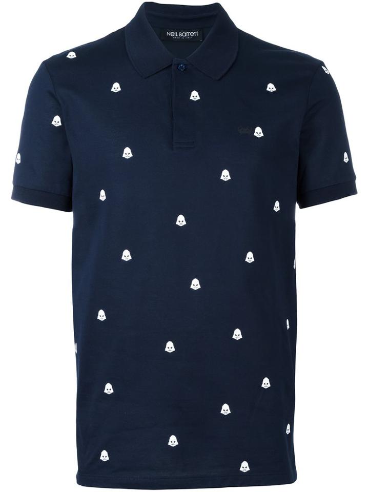 Neil Barrett Darth Vader Print Polo Shirt, Men's, Size: Xl, Blue, Cotton