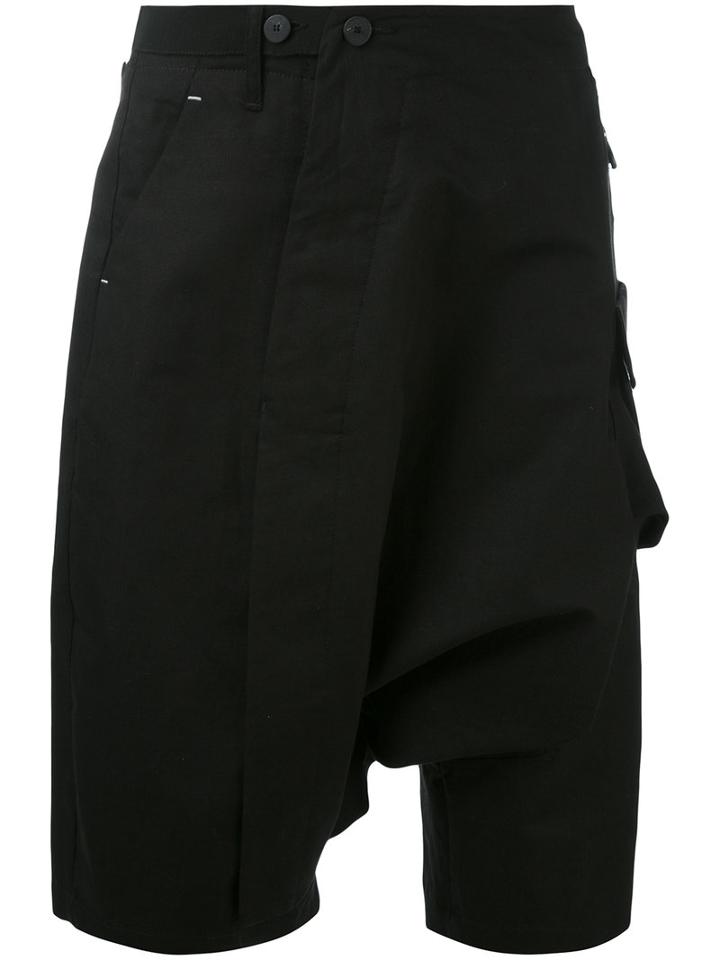 Tom Rebl - Drop Crotch Shorts - Men - Cotton/linen/flax - 46, Black, Cotton/linen/flax