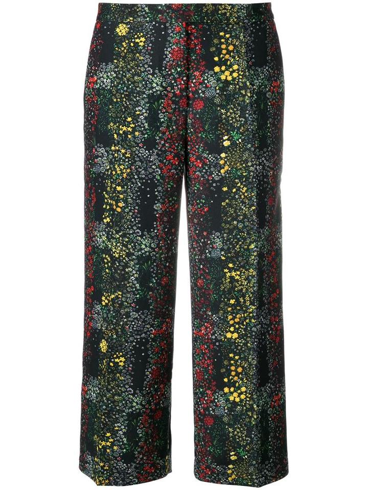 Marco De Vincenzo Floral Print Cropped Trousers, Women's, Size: 42, Black, Polyester