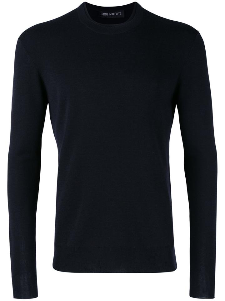 Neil Barrett Crew Neck Sweater, Men's, Size: Large, Blue, Wool/cashmere/silk