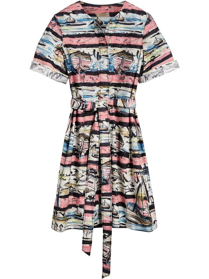 Burberry Short-sleeve Coastal Print Cotton Shirt Dress - Pink & Purple