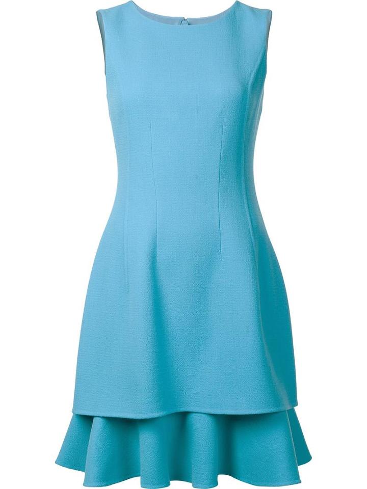 Oscar De La Renta Tiered Ruffle Hem Dress, Women's, Size: 2, Blue, Silk/nylon/spandex/elastane/virgin Wool