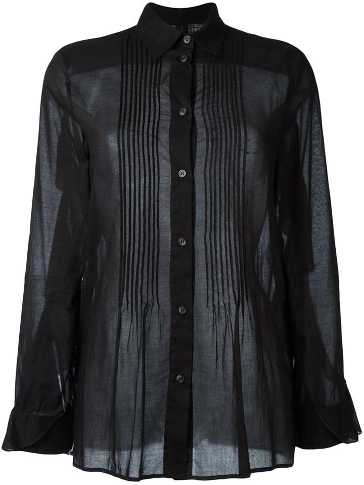 Mm6 Maison Margiela Pleated Detail Shirt, Women's, Size: 40, Black, Cotton