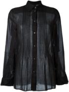 Mm6 Maison Margiela Pleated Detail Shirt, Women's, Size: 40, Black, Cotton