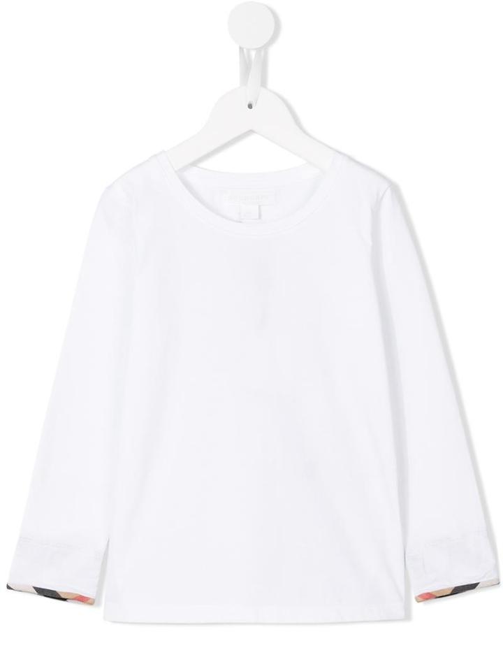 Burberry Kids Check Cuff T-shirt, Boy's, Size: 8 Yrs, White