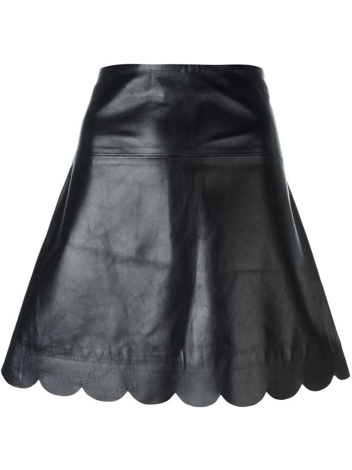Red Valentino Scallop Hem Skirt, Women's, Size: 40, Blue, Lamb Skin/viscose