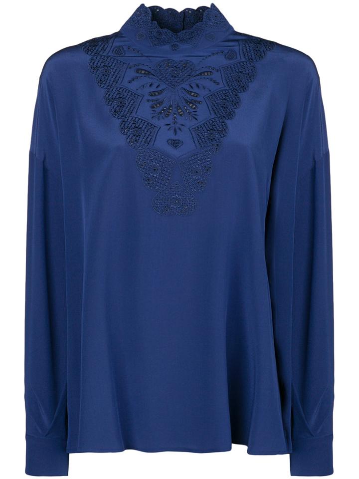 Fendi Embroidered Long-sleeve Blouse - Blue