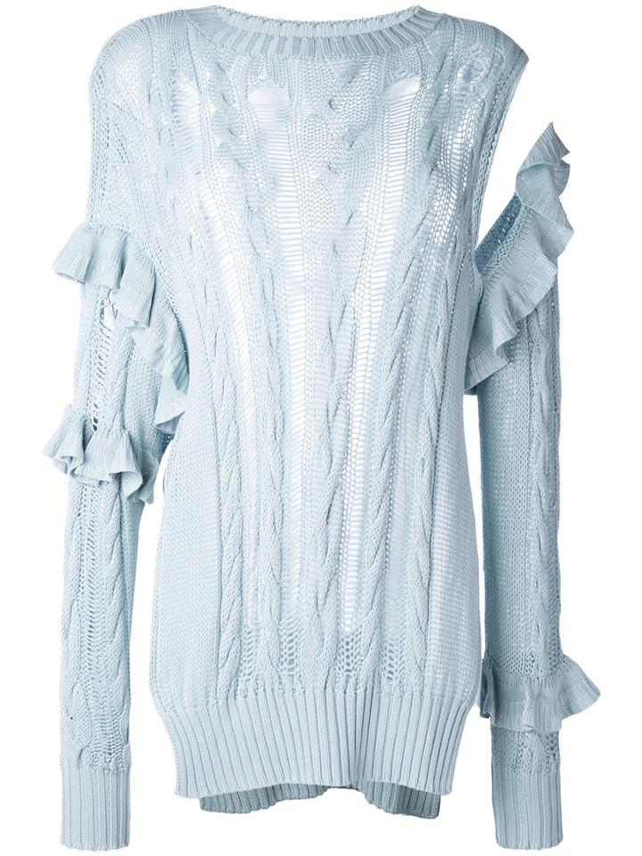Magda Butrym - Distressed Ruffle Jumper - Women - Viscose - 36, Blue, Viscose