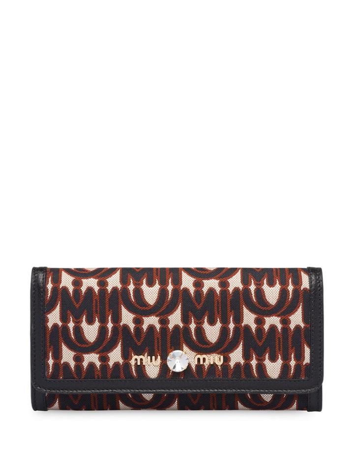 Miu Miu Jacquard Fabric And Madras Leather Wallet - Black