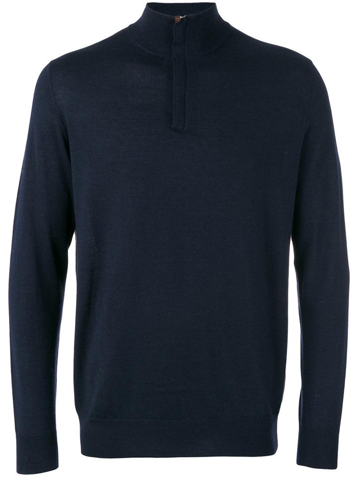 N.peal The Regent Fine Gauge Half Zip Sweater, Men's, Size: Small, Blue, Silk/cashmere