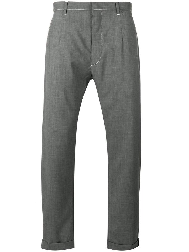 Prada Stitching Detail Trousers, Men's, Size: 48, Grey, Cotton