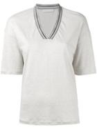 Fabiana Filippi V-neck T-shirt, Women's, Size: 40, Nude/neutrals, Cotton/linen/flax/polyamide