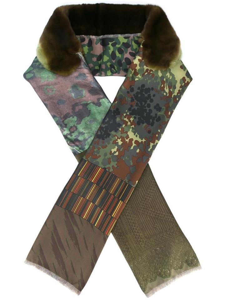Pierre-louis Mascia Camouflage Scarf, Women's, Green, Silk/orilag Fur