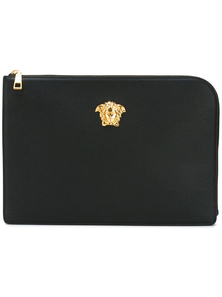 Versace Medusa Plaque Clutch Bag, Men's, Black, Calf Leather