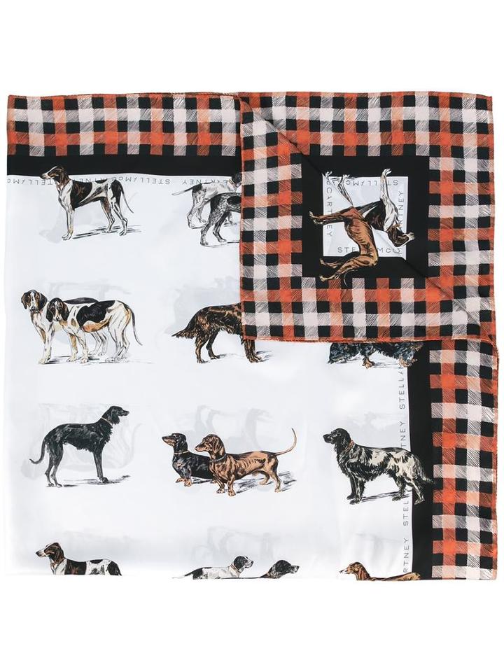 Stella Mccartney Dog Tartan Print Scarf, Women's, White, Silk