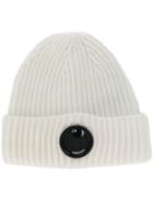 Cp Company Logo Button Beanie Hat - White