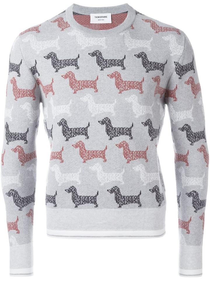 Thom Browne Dog Print Sweater, Men's, Size: I, Grey, Cotton