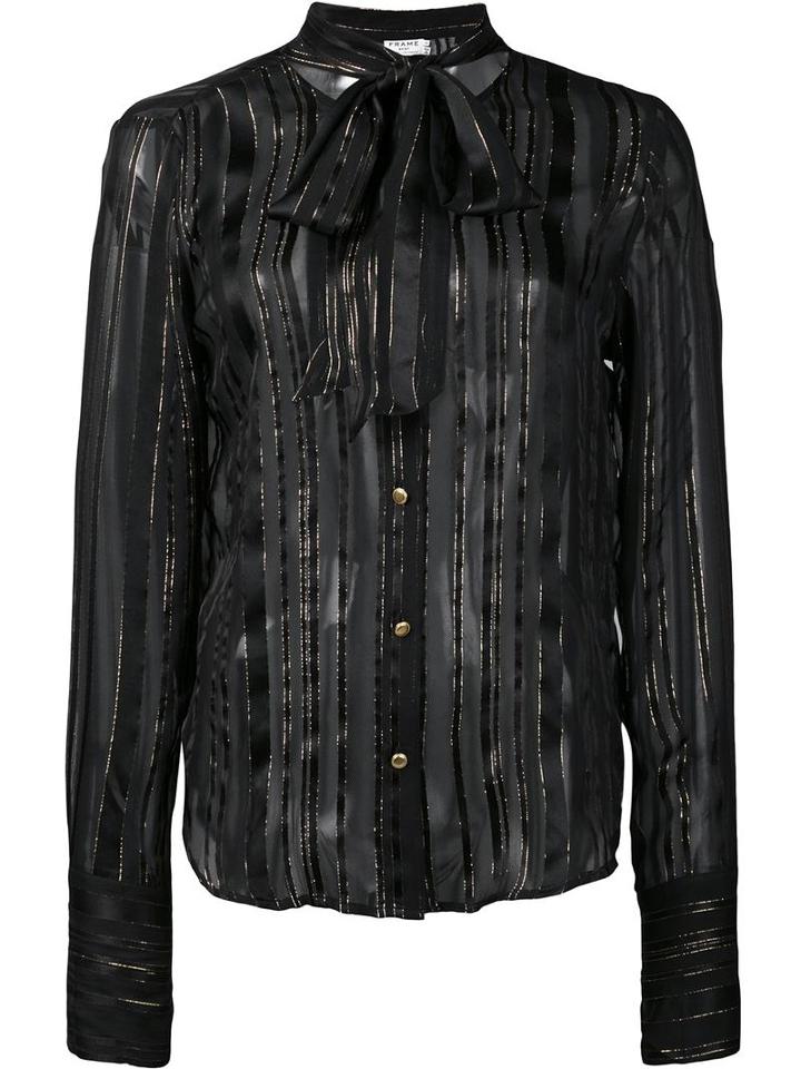Frame Denim Sheer Striped Shirt, Women's, Size: Small, Black, Silk/metallic Fibre