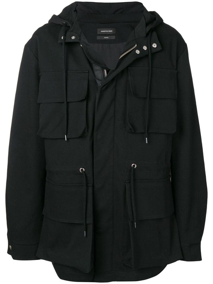 Odeur Cargo-pocket Hooded Jacket - Black