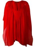 Roberto Cavalli Gathered V-neck Blouse, Women's, Size: 44, Red, Silk