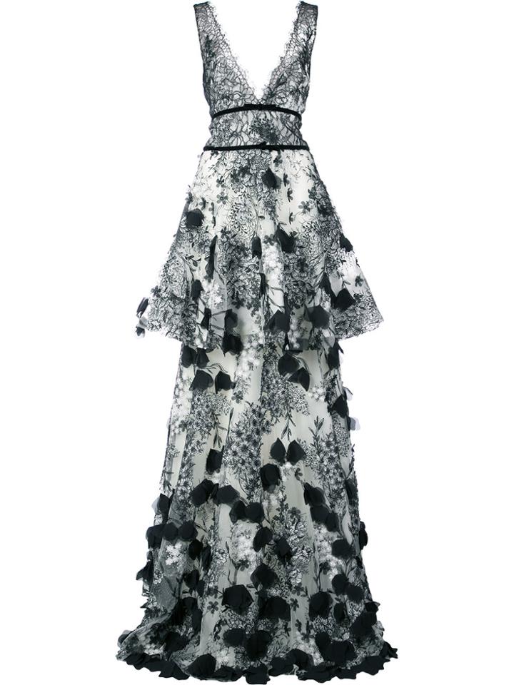 Marchesa Notte Embroidered Maxi Dress - Black
