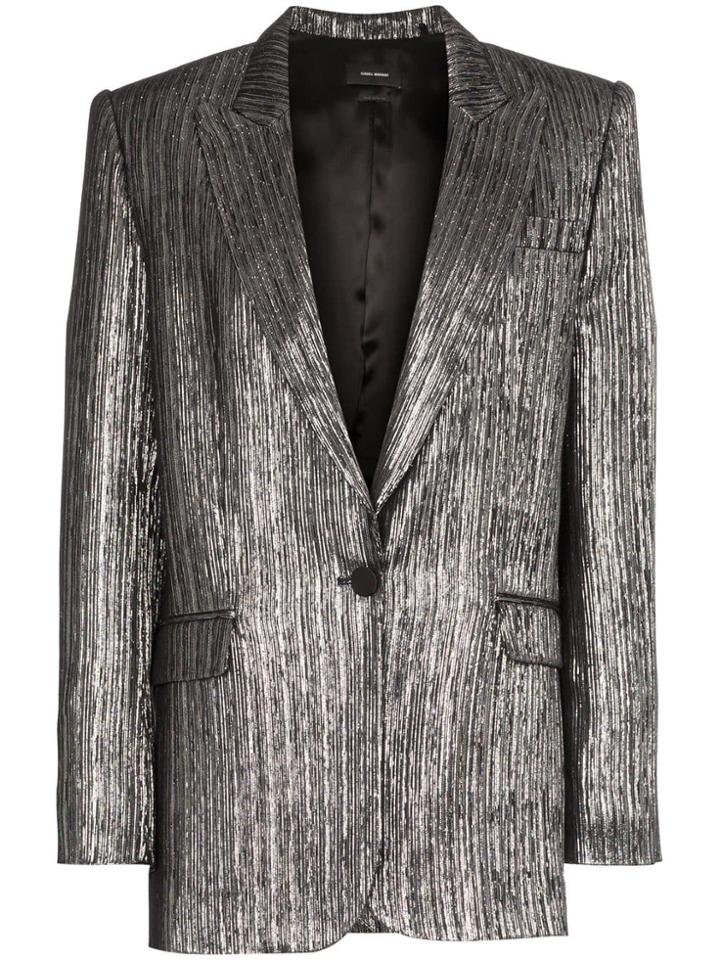 Isabel Marant Datja Metallic Plissé Blazer - Silver