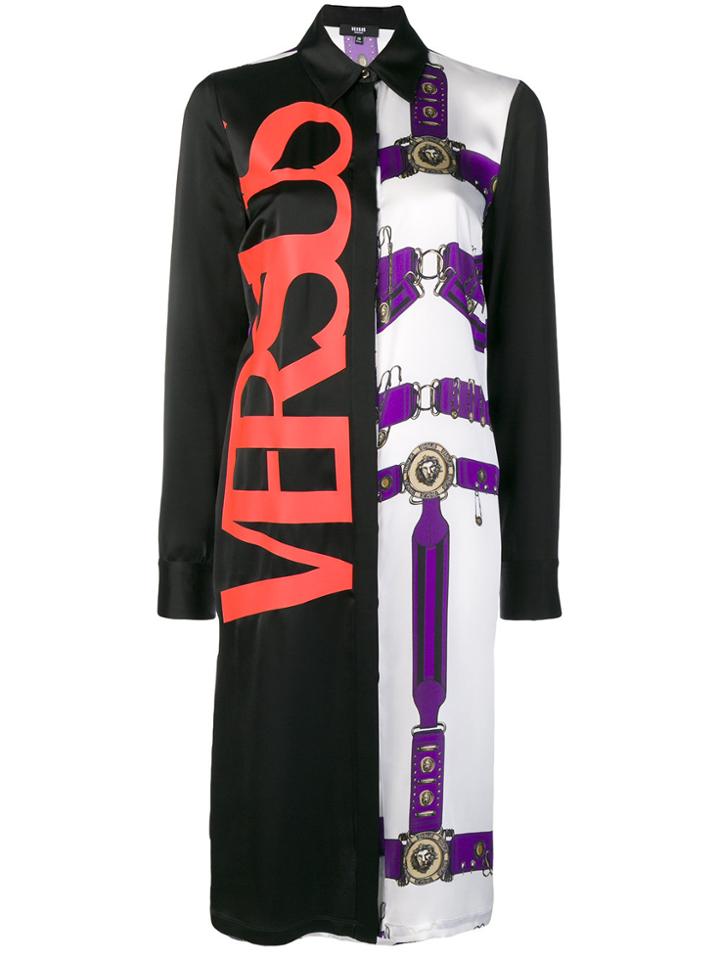 Versus Colourblock Printed Shirt Dress - Black